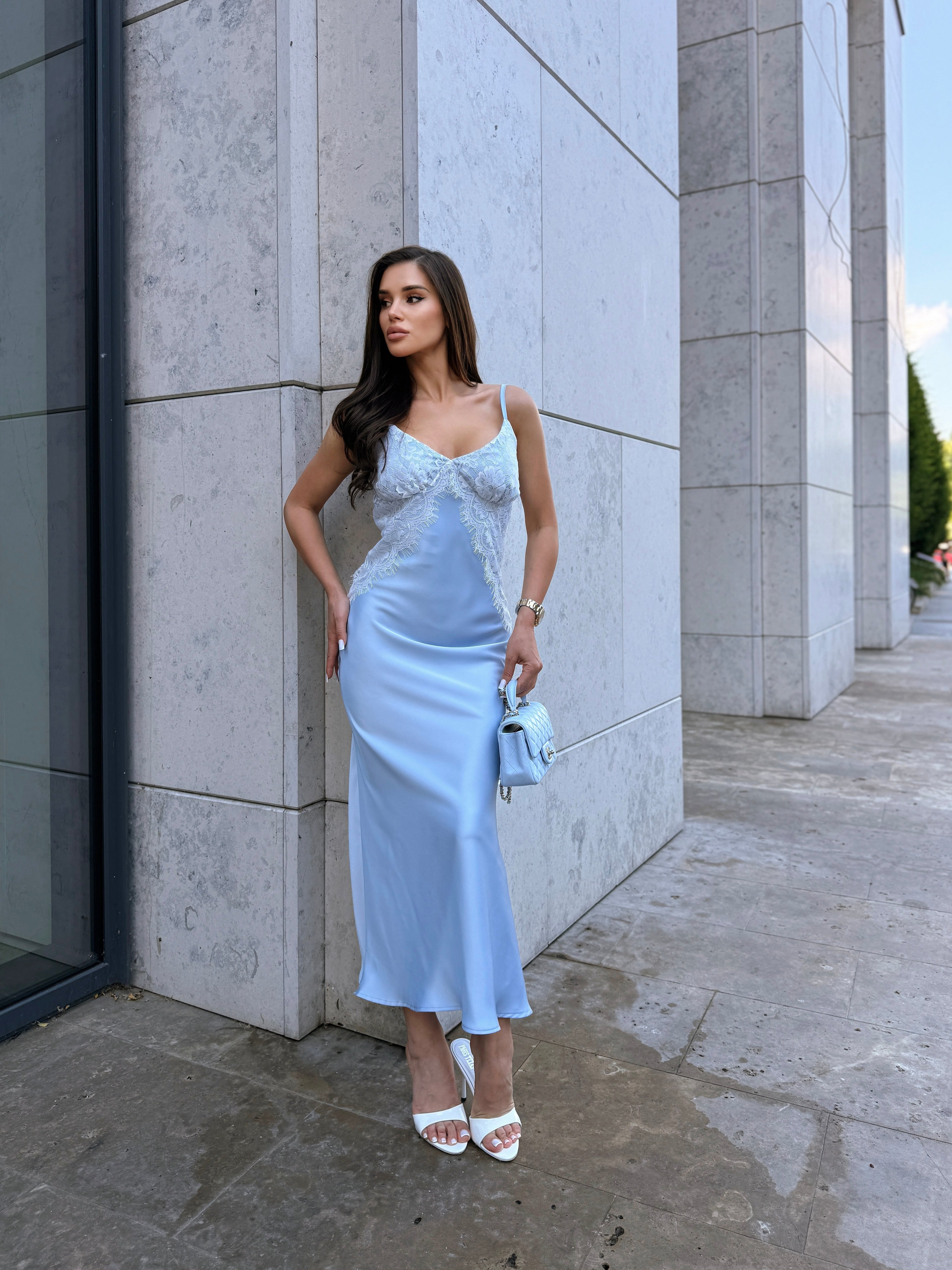 Sky Lace Satin Dress