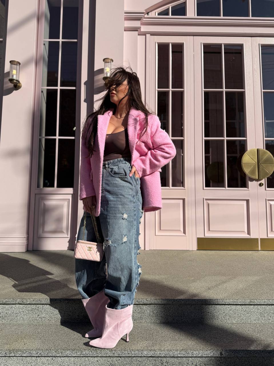 Bouclé Coat Jacket Pink
