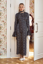Elegant midi dress with decorative scarf