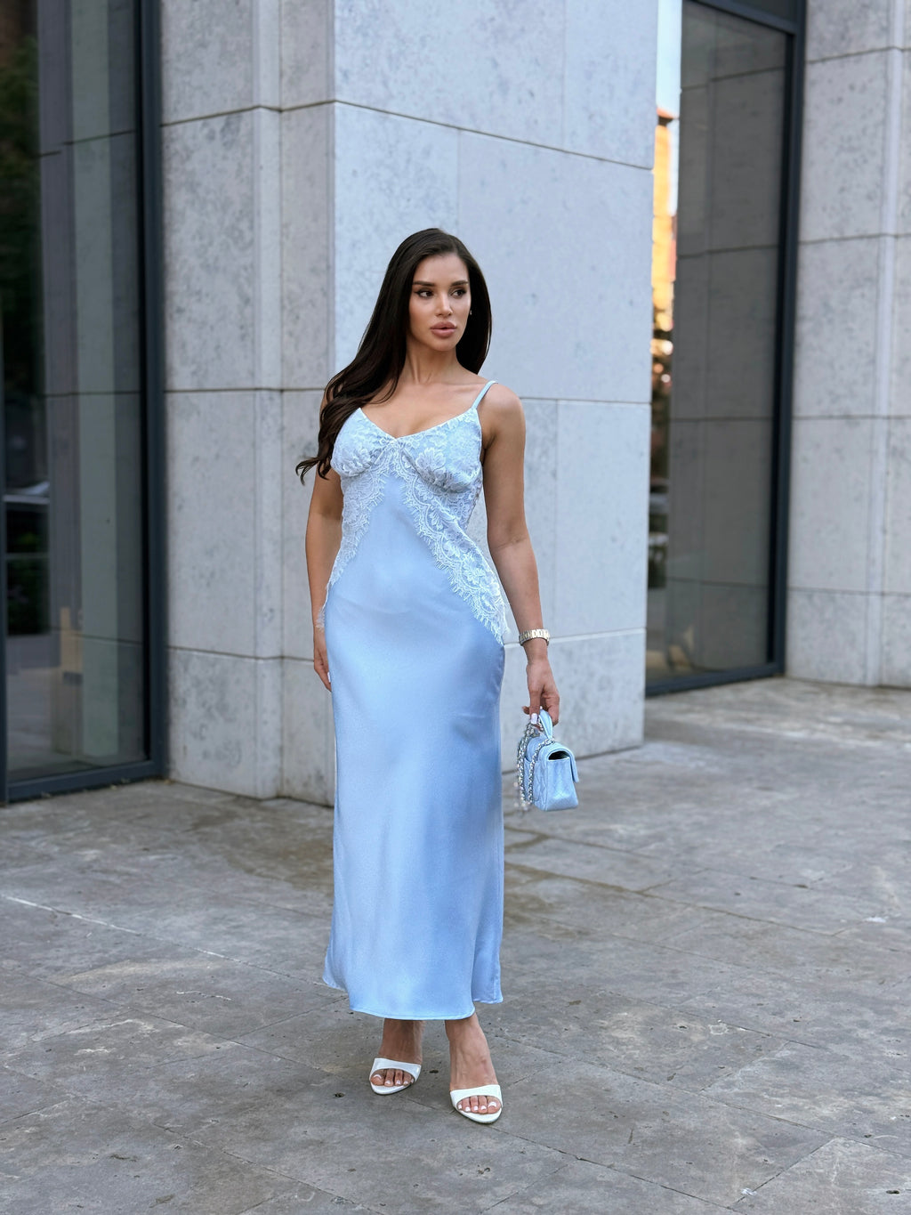 Sky Lace Satin Dress