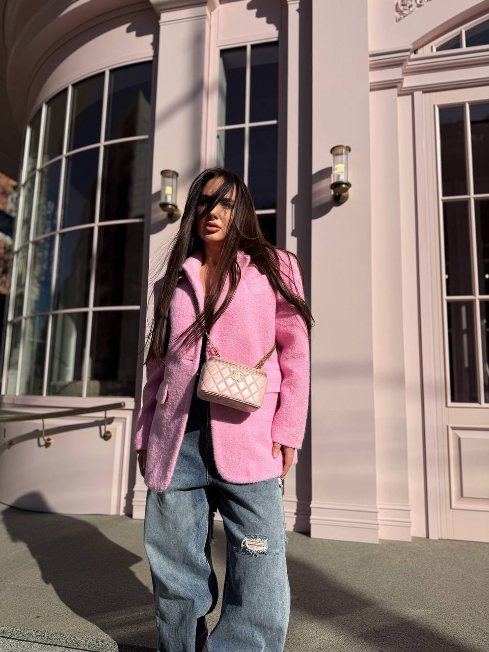 Bouclé Coat Jacket Pink