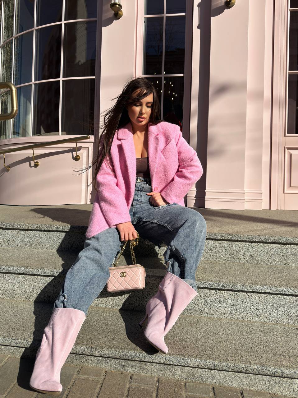 Bouclé Coat Jacket Pink