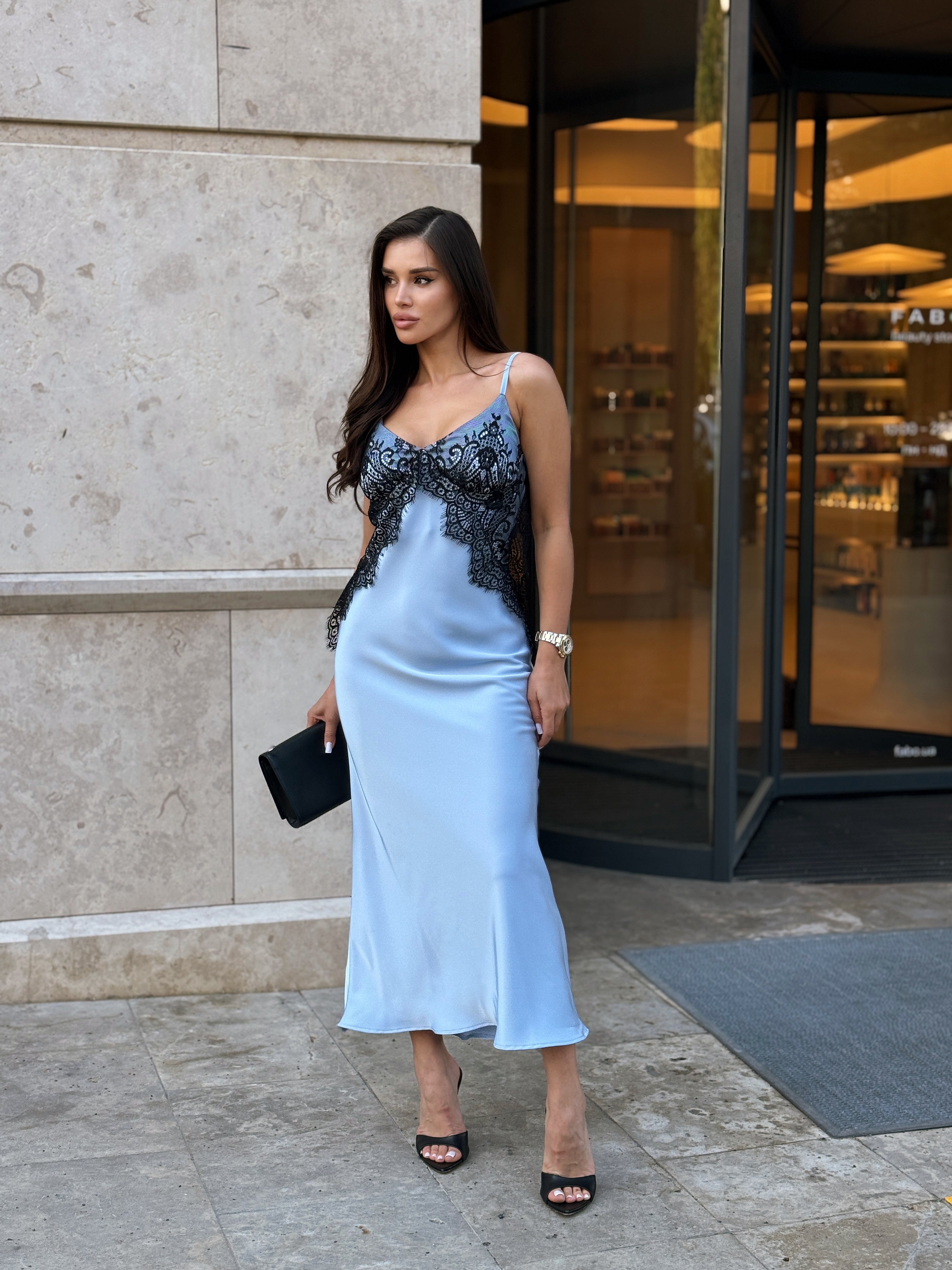 Blue Noir Satin Dress