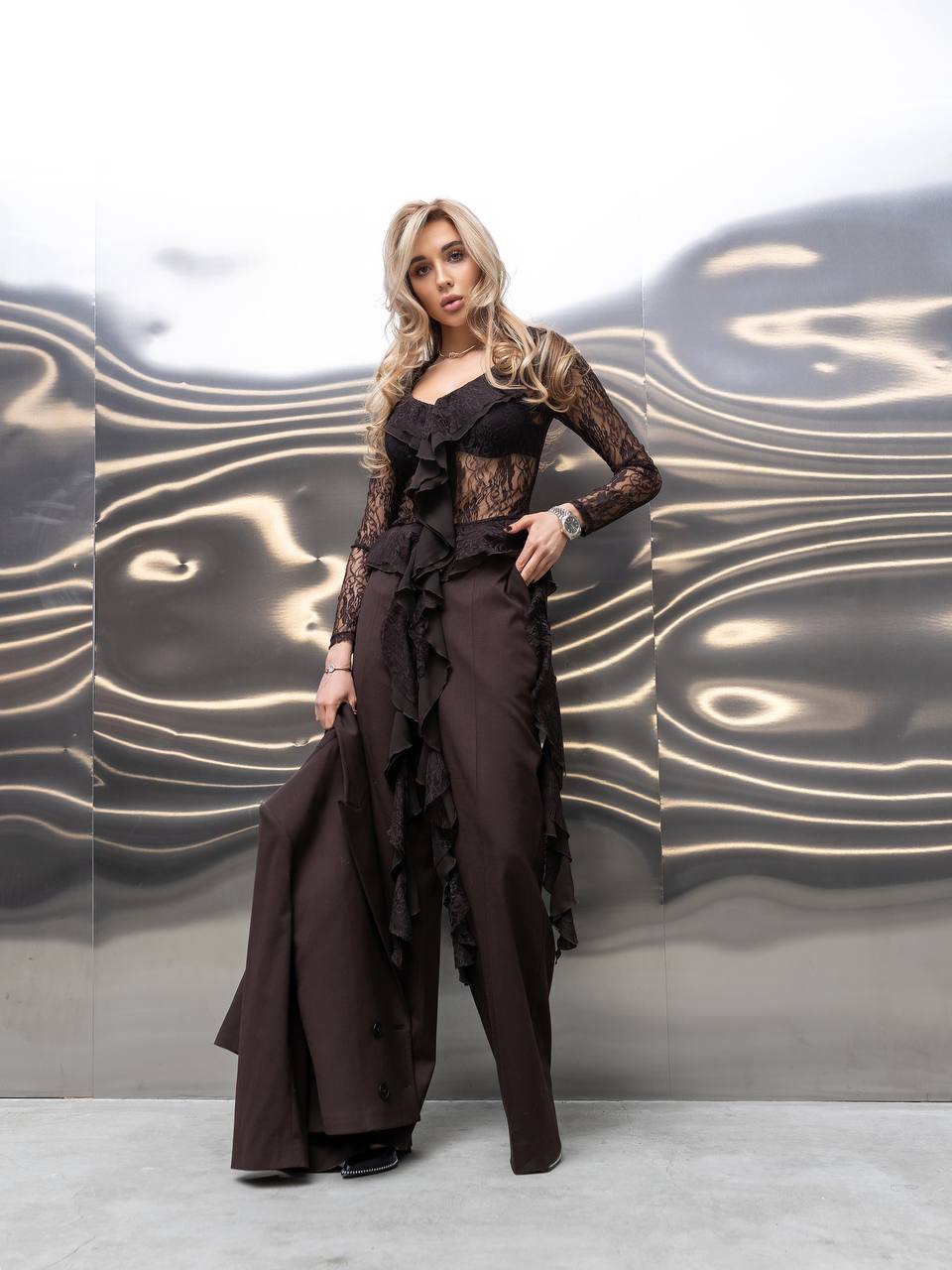 Ethereal Lace Blouse Chocolate