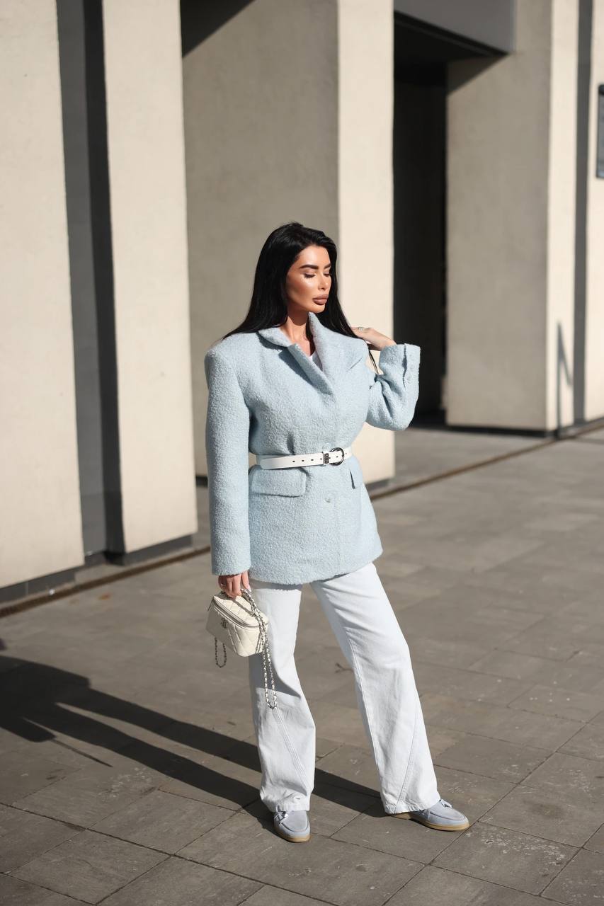 Bouclé Coat Jacket Baby Blue
