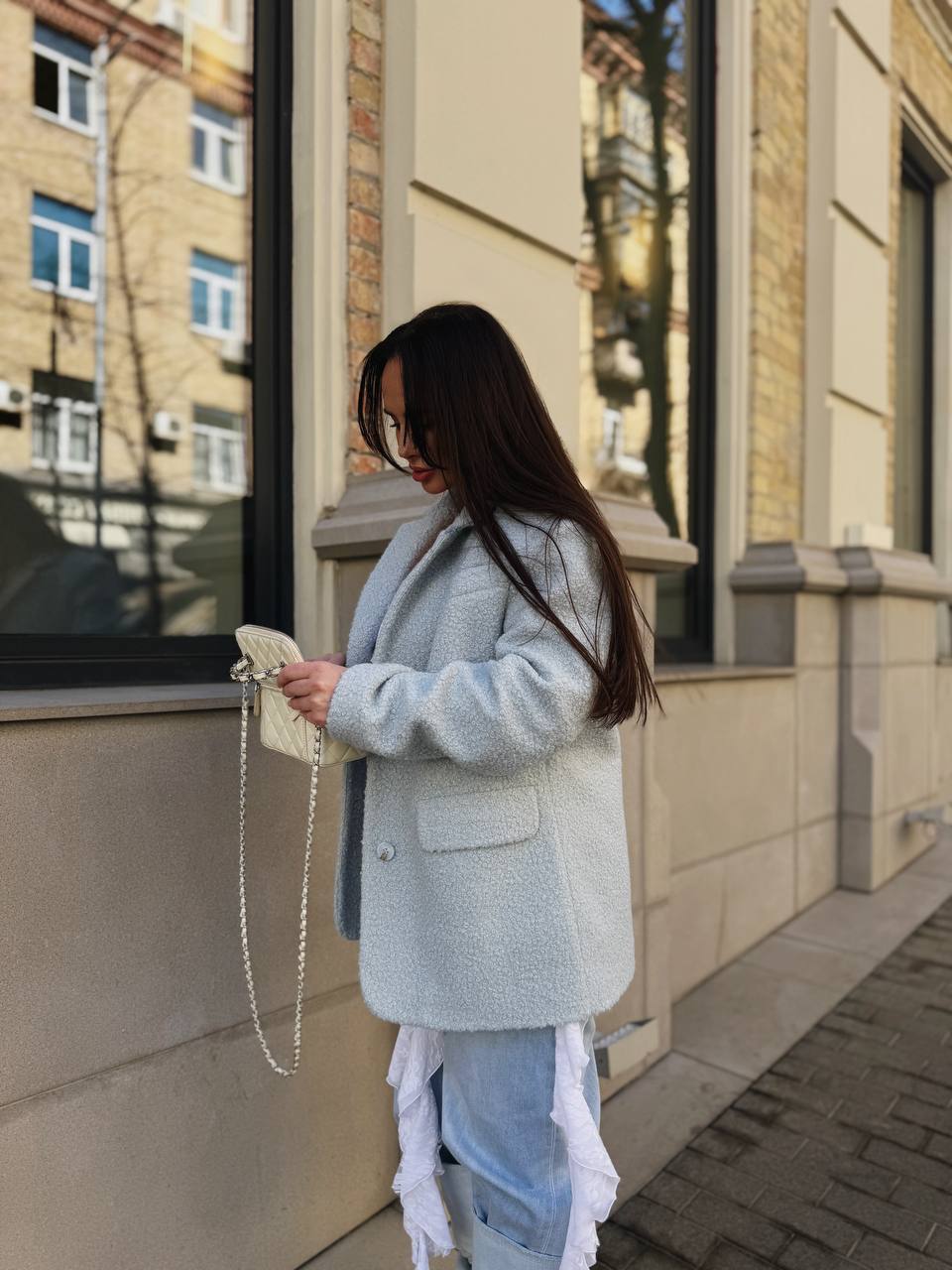 Bouclé Coat Jacket Baby Blue
