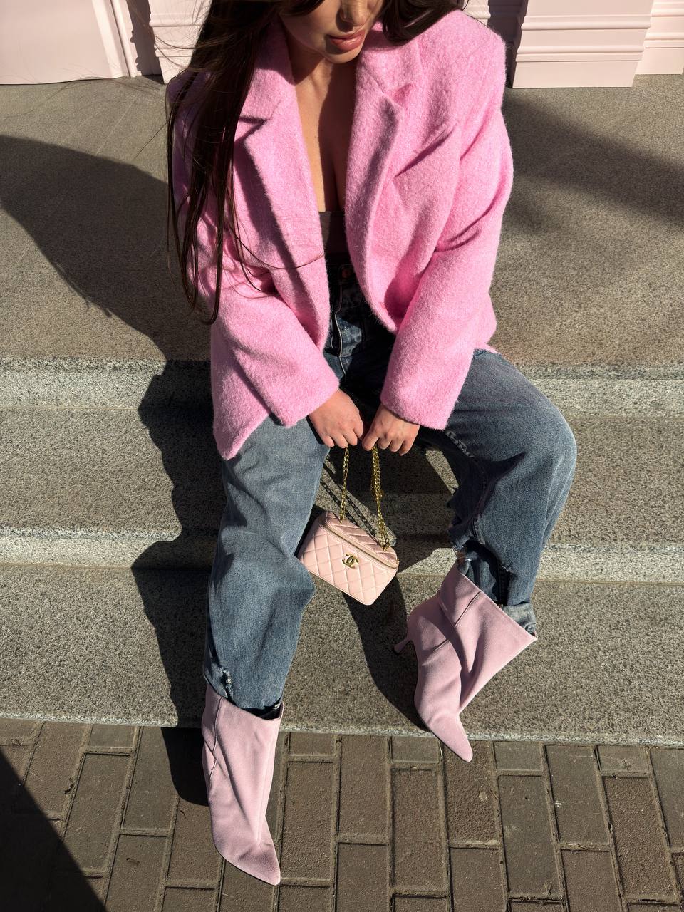 Bouclé Coat Jacket Pink