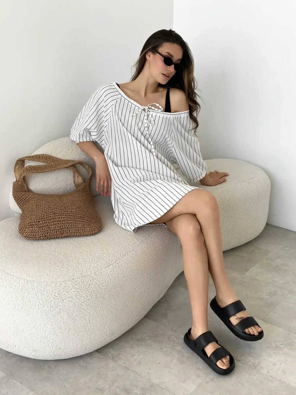 Oversized  Stripe Dress Milk/Black