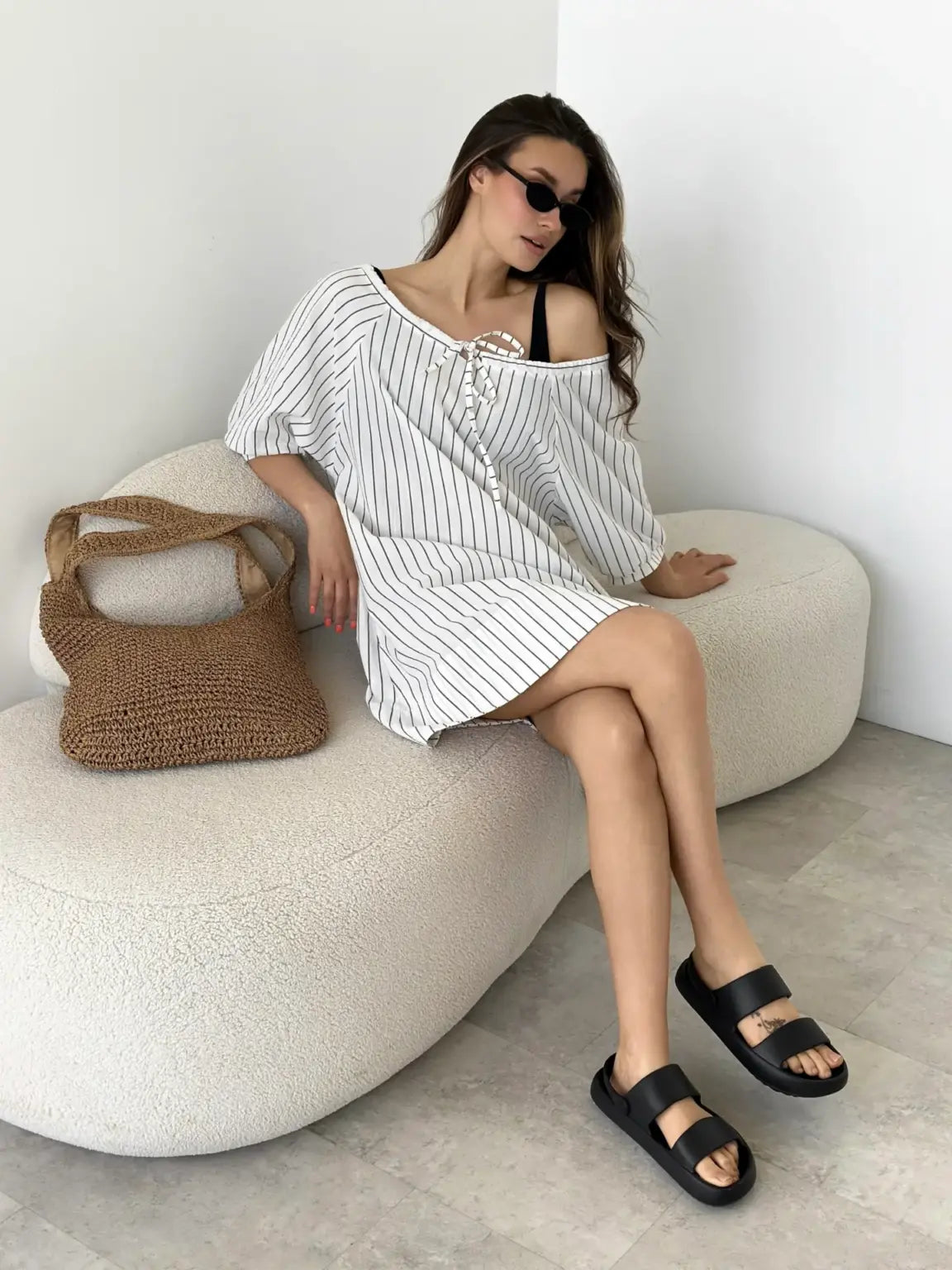 Oversized  Stripe Dress Milk/Black