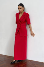 Maxi Red skirt in suiting fabric with a back slit