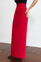Maxi Red skirt in suiting fabric with a back slit
